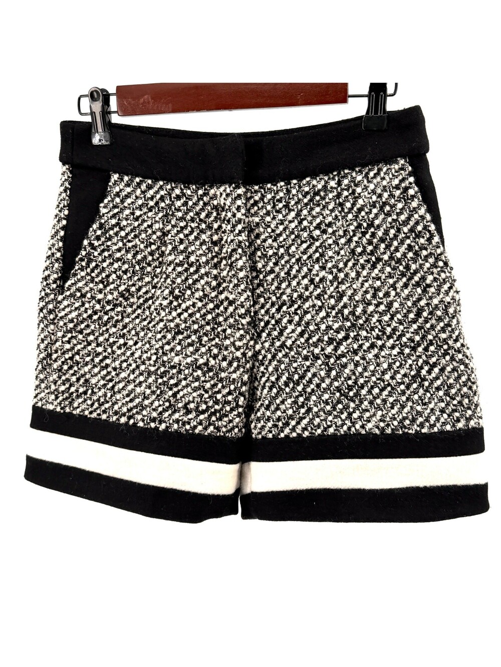 Style Mafia Black White Tweed Colorblock Mini Shorts